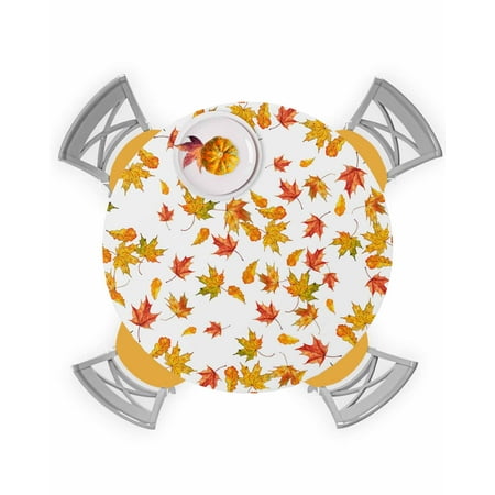 

Round Tablecloth with Elastic Thanksgiving Fall Farmhouse Vintage Maple Leaves Waterproof Stain-proof Table Cover Wipeable Fitted Table Cloths for 36 -44 Round Tables Dining Kitchen