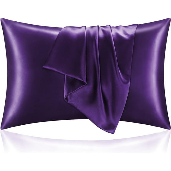 Silk Bed Pillowcase Soft Breathable Both Sides Silk Pillow Case with Hidden Zipper, Silk Pillowcase for Hair and Skin 2 Pack (20x26 Inches Plum Purple)