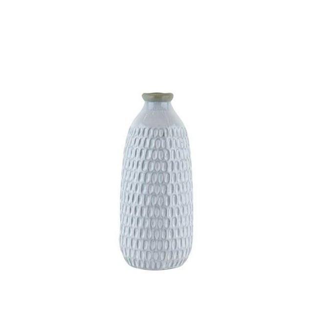 Benzara BM188090 Ceramic Vase with Engraved Scalloped Pattern - Gray - Medium