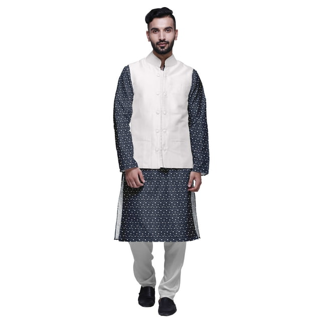 Atasi Ensemble Kurta Pyjama Ethnique Classique à Manches Longues Imprimé pour Hommes Tenue Décontractée