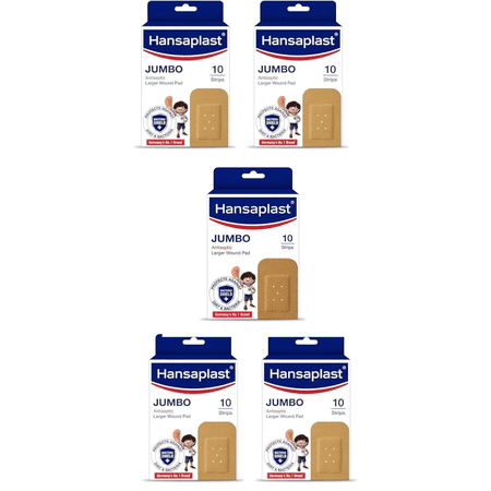Hansaplast Antiseptic Jumbo Bandage | First Aid Essential Pack | Larger Wound Pad | (Pack of 5)