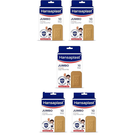 Hansaplast Antiseptic Jumbo Bandage | First Aid Essential Pack | Larger Wound Pad | (Pack of 5)