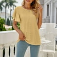 thumbnail image 3 of Women's Tops Summer Eyelet Crew Neck Ruffle Short Sleeve Shirts Casual Solid Color Loose Tunic Blouses (XL, Yellow), 3 of 6