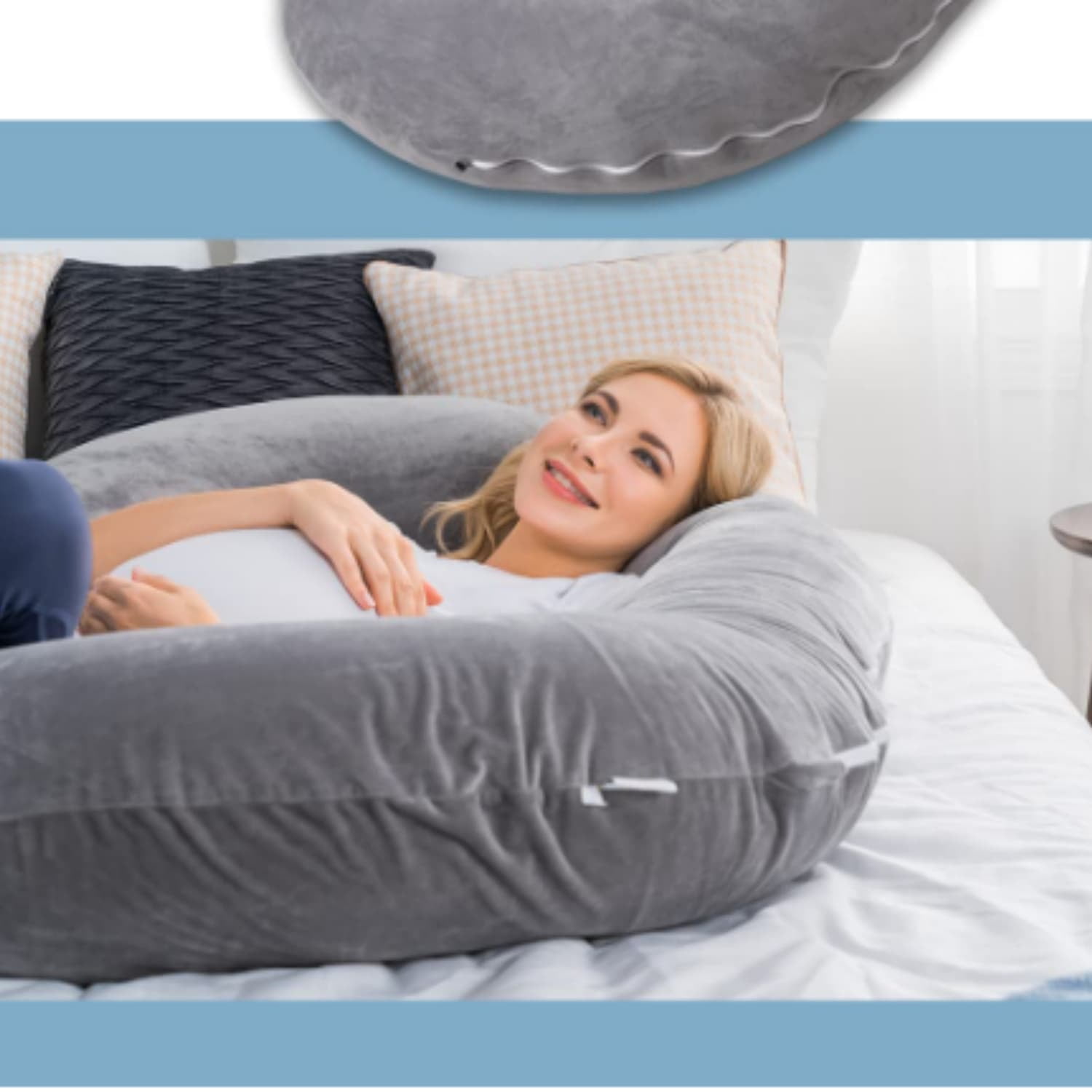 Pregnancy Pillow,Maternity Body Pillow with Velvet Cover,C Shaped Body Pillow for Sleeping (Grey)