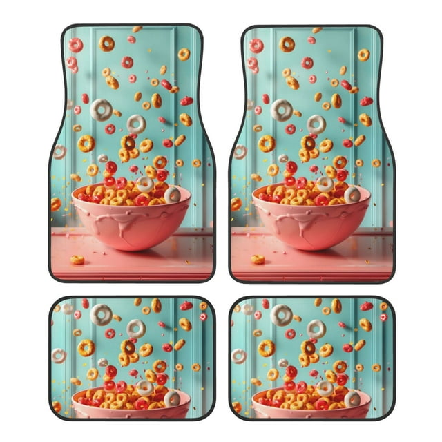 Balery Floating Colorful Cereal Juego de 4 Alfombrillas para Auto, Revestimientos de Caucho Resistente, Diseño Antideslizante