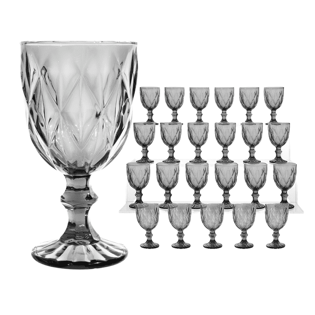 Copas de Vino Agua Vidrio Cristal Labradas Vintage 245 ml Vittori Juego 24 piezas color Humo