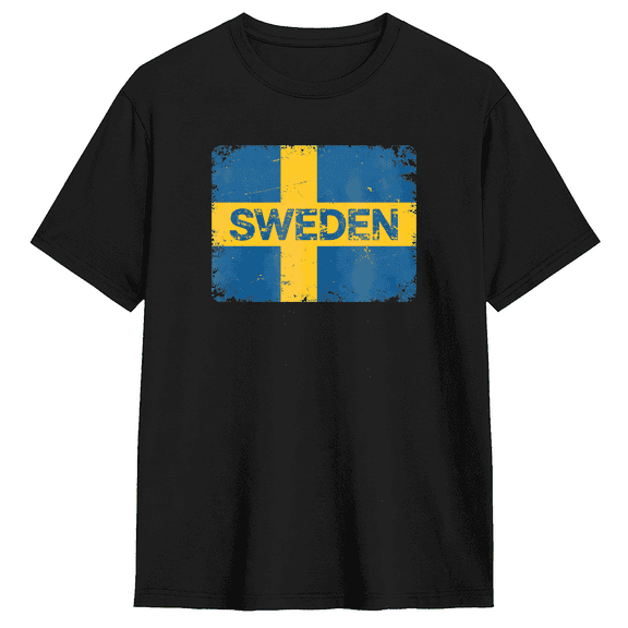 Sweden Flag Text Cool Graphic Tee For Men And Women, Travel Vacation Cotton Short Sleeves T-Shirt