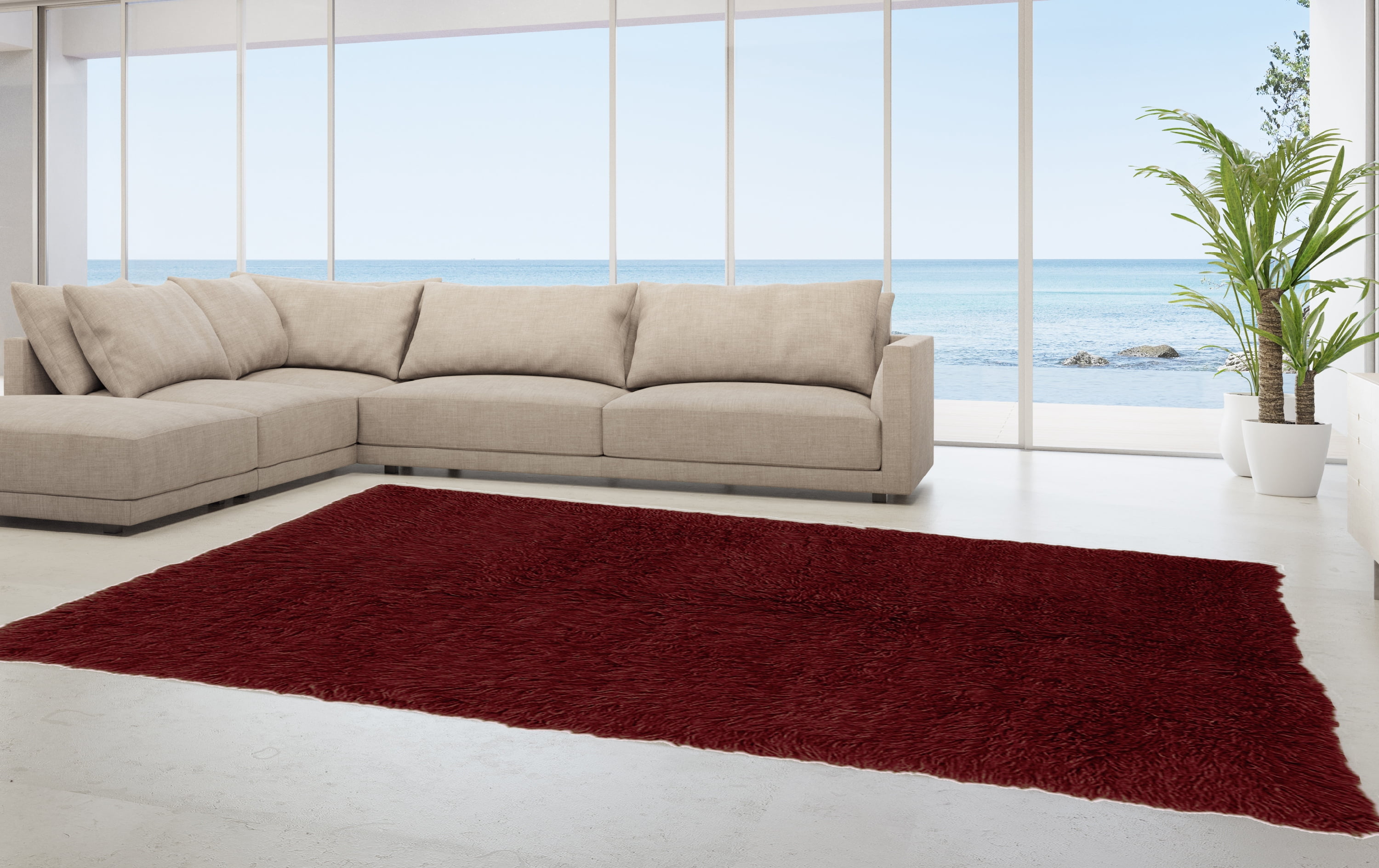 3A Flokati Rug Burgundy 9x12 Hand Woven Zealand Wool Authentic Classic Decor