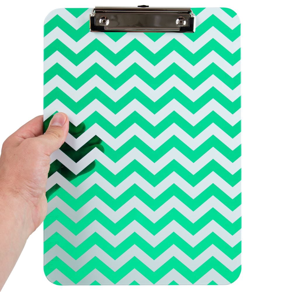 JAM Paper Plastic Clipboard, 9 x 12.5, Green Chevron, 1/Pack