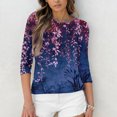 thumbnail image 7 of Women's 3/4 Sleeve Shirts with Print Graphic Tees Design, Blouses Casual Plus Size Basic Tops Pullover, Fashion Floral Petal Print Round Neck T-Shirt for Easy Wear,Sky Blue,L, 7 of 7