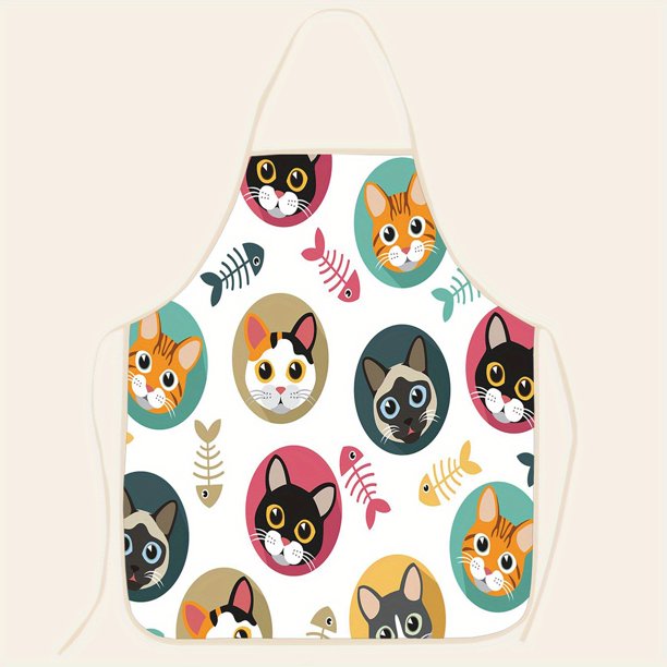 1pc Polyester Cartoon Cat And Dog Apron, Adjustable Oil & Stain Resistant Halter Apron For Chef Gardening Cooking Baking Florist Shop Painting Pinafore Barista, Bib Overalls