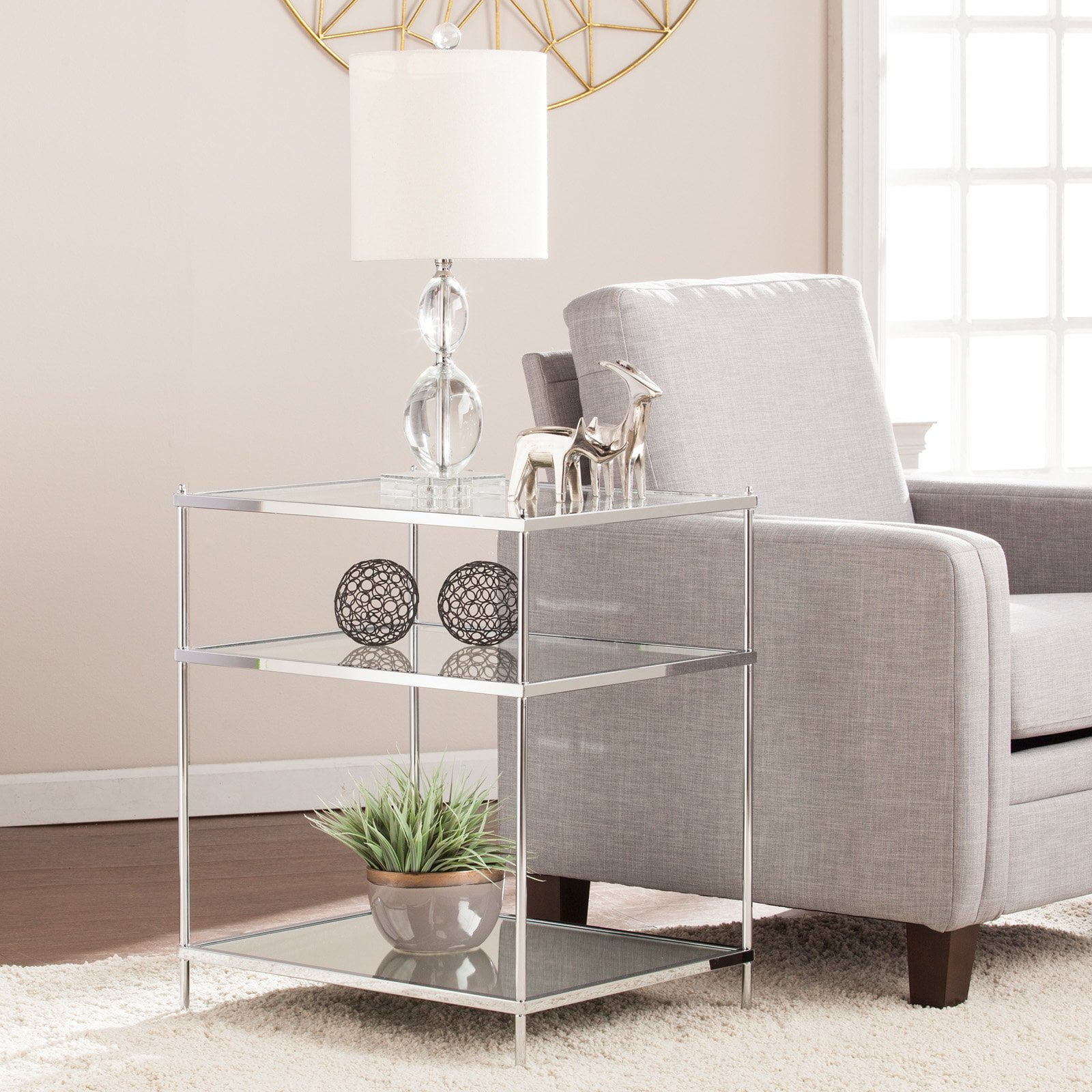 Southern Enterprises Knox Glam Mirrored Side Table Chrome