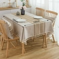 thumbnail image 2 of Tablecloths for Rectangle Tables,Cotton Linen Table Cloth Waterproof Tablecloth Wrinkle Free Farmhouse Dining Table Cover,Soft Fabric Table Cloths with Tassels,Grey,55" X 70" - Style 2, 2 of 5