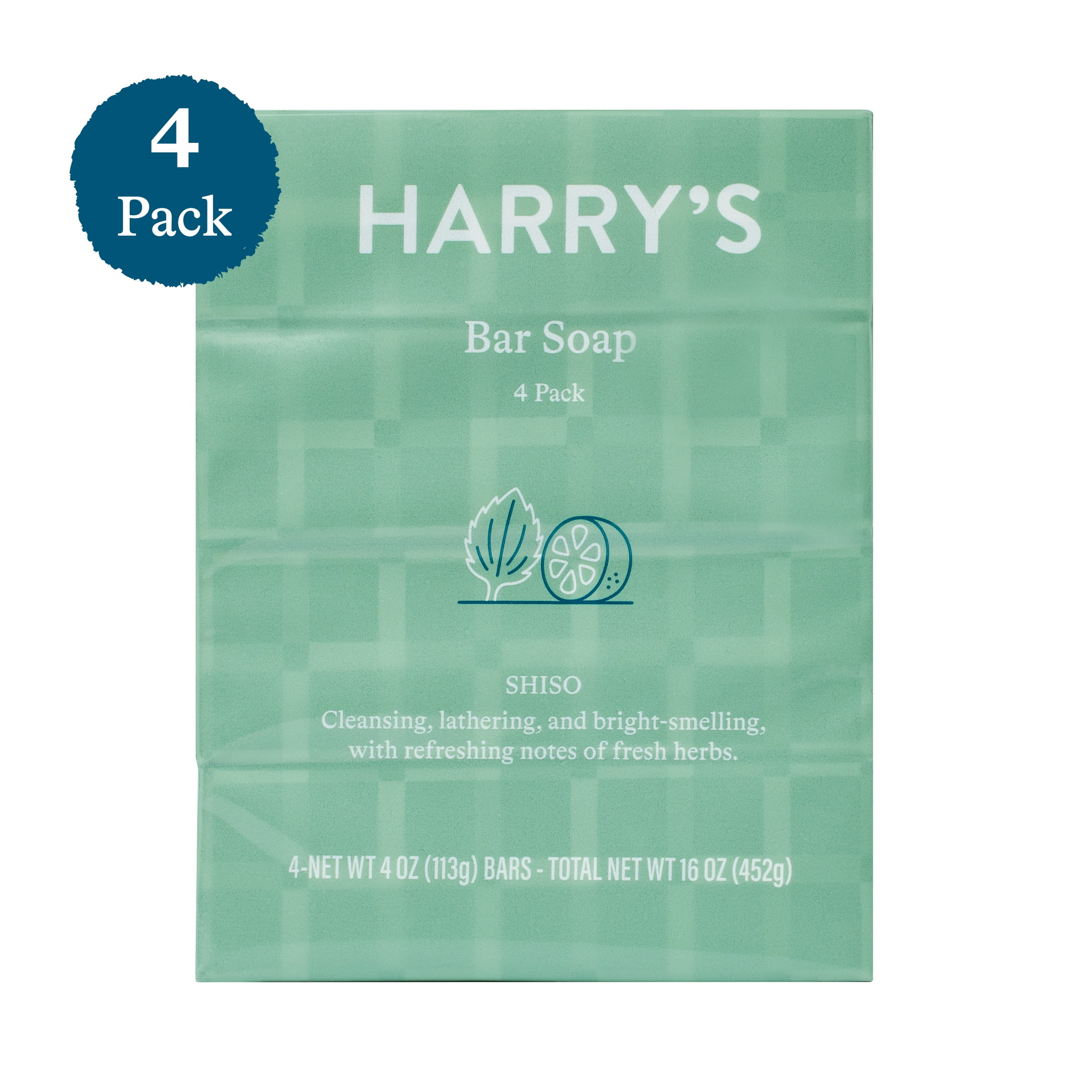 Harry's Men's Cleansing Bar Soap, Shiso Scent, 4 oz, 4 Pack