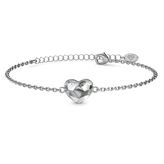 Cate & Chloe Violet 18k White Gold Plated Heart Bracelet with Swarovski Crystals Gift for Women