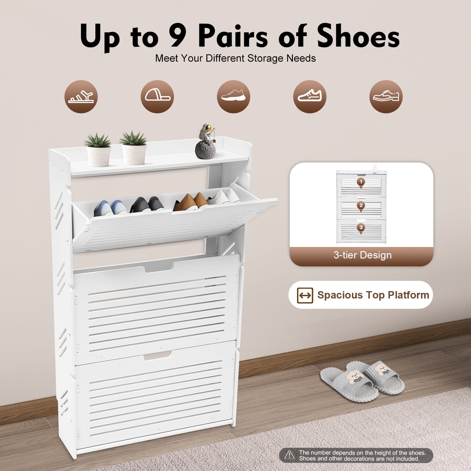 Modern Shoe Storage Cabinet,3-Layer White Tipping Shoe Cabinet,Shoe Rack Cabinet,Ultra-Thin Shoe Cabinet,Shoe Organizer for Entryway