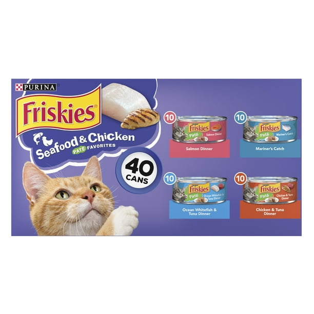 (40 Pack) Friskies Pate Wet Cat Food Variety Pack, Seafood & Chicken Pate Favorites, 5.5 oz