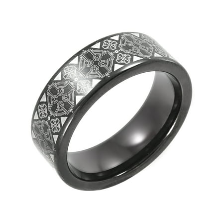 Men's Celtic Cross Pattern Ring in Black Tungsten
