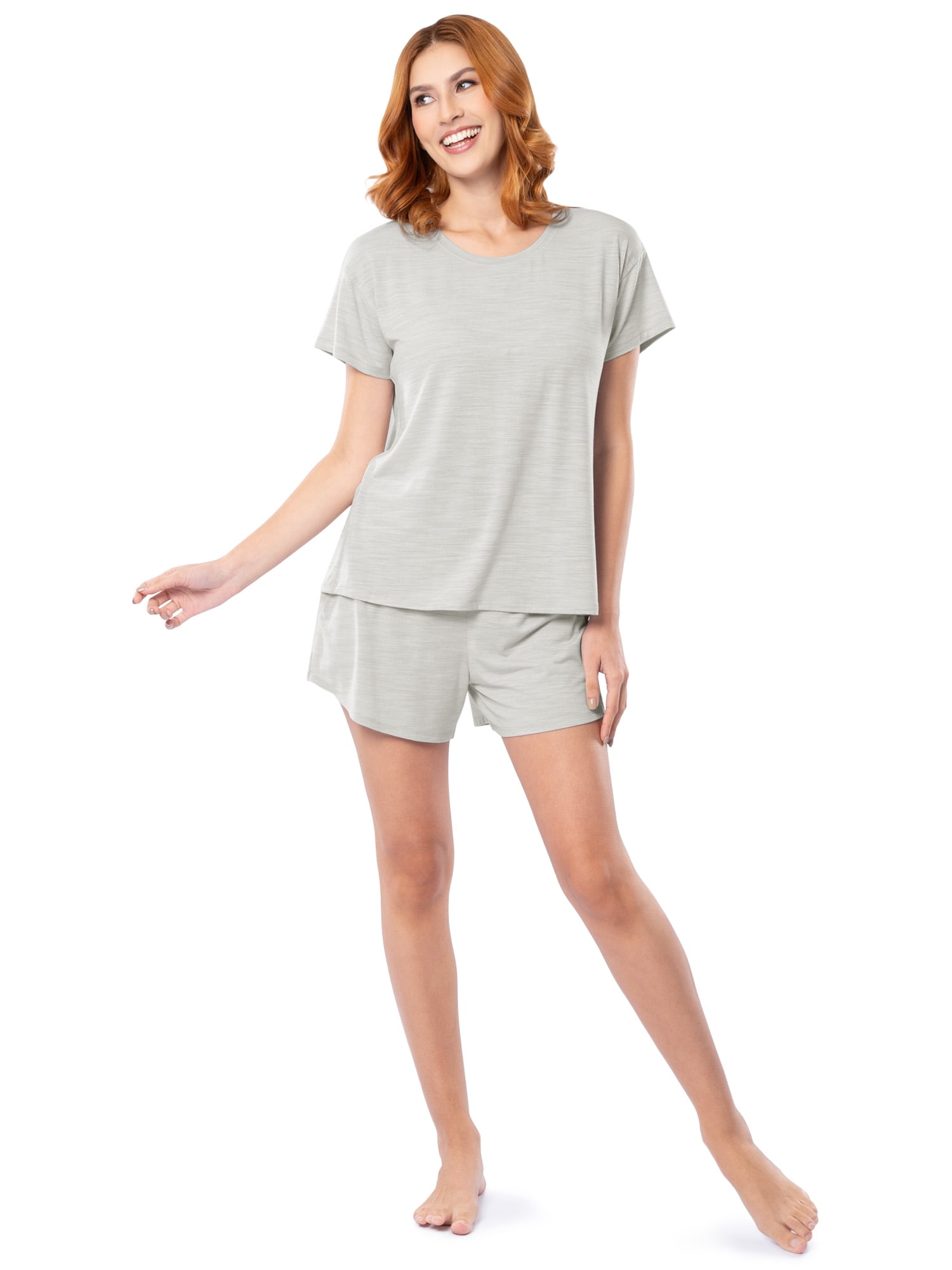 Fruit of the Loom Women's Soft and Breathable Short Sleeve Crew Top & Pajama Short Set, Sizes S-4X