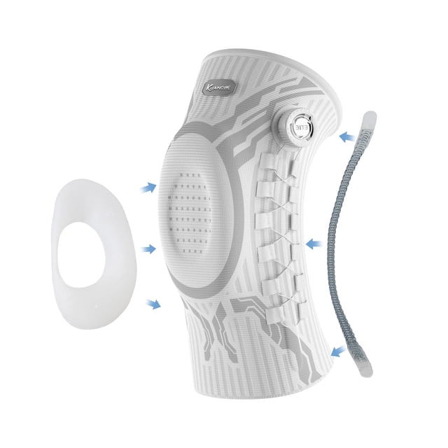 Kuangmi Knob Knee Brace for Pain Relief, Knee Support with Patella Gel Pad & Side Stabilizers, Compression Knee Sleeve for Workout, Arthritis, Joint Pain, Meniscus Tear (White,Left,Large,Single)