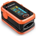 thumbnail image 1 of Oxímetro de pulso, monitor de oxígeno en la punta del dedo con pantalla OLED, monitor de saturación de oxígeno en sangre (SpO2) con estuche de transporte y funda de silicona (naranja), 1 of 5
