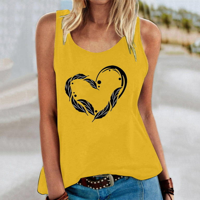 Gubotare Womenâ€™S Sleeveless Womens Tank Tops Summer T Shirts Sleeveless  Casual Loose Tunic Blouses,Yellow S