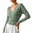 thumbnail image 3 of gbyLJF Women's Wrap Cross V Neck Tops Slim Fit Long Sleeve Sweater Lightweight Soft Knitted Blouse, 3 of 8