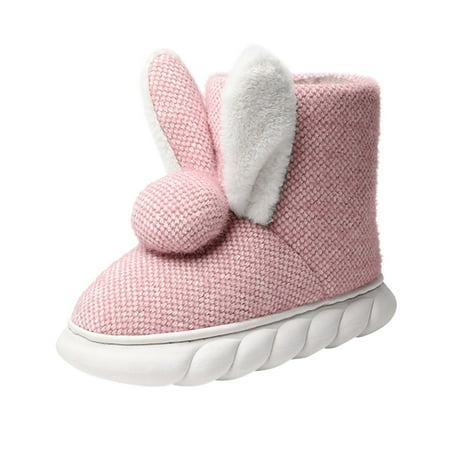 XIMIN Women s Solid Color Slippers Ladies Fashion Solid Color Cartoon Rabbit Cotton Slippers Warm Flat Short Cotton Boots Cute Bedroom Comfy Shoes(Pink US 7)