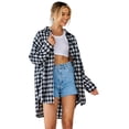 thumbnail image 2 of Stichou Plaid Shirts for Women Casual Roll up Long Sleeve Boyfriend Button Down Beach Vacation Checkered Shirt Black M, 2 of 7