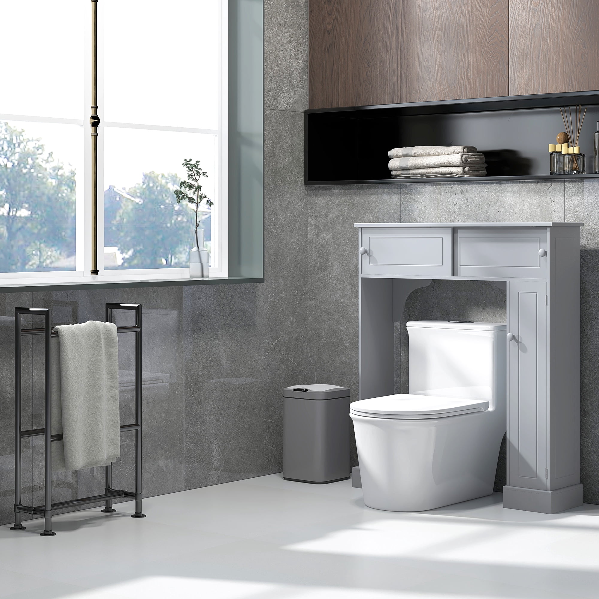 HOMCOM Freestanding Over the Toilet Bathroom Cabinet with Adjustable Shelves, Toilet Rack, Space Saver, Bathroom Storage Organizer