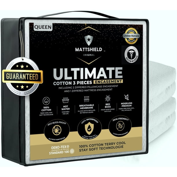 Mattshield Ultimate Kit de 3 piezas impermeable y anti chinches para cama Queen