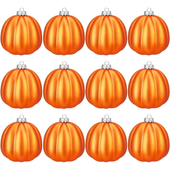12Pcs Pumpkin Ball Charms Christmas Tree Pendants Autumn Hanging Ornaments for Thanksgiving Halloween Home Decorations
