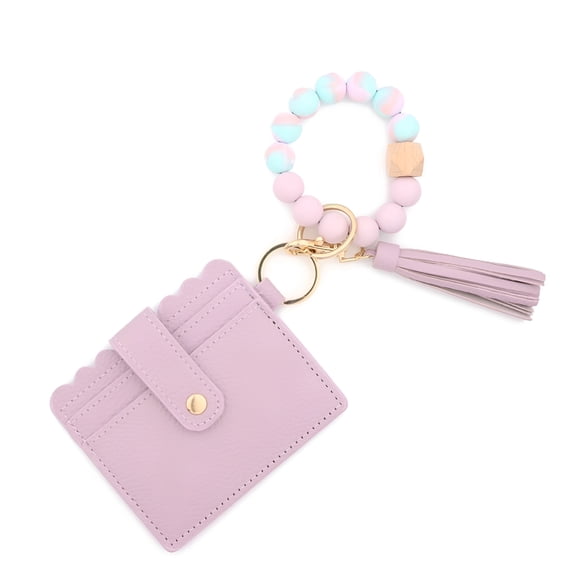 DESIGNICE Keychain Wallet Silicone Bead Bracelet Key Chain Wallet Tassel - Decorated Accessory Wallet Keychain Women Purple