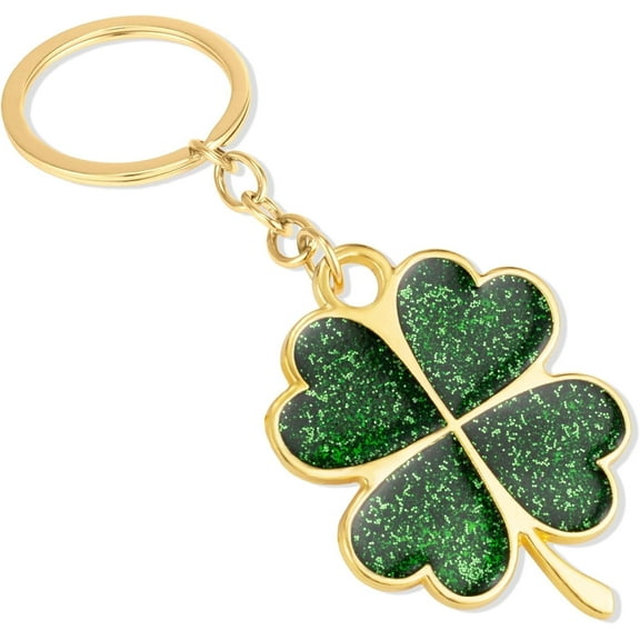 JUMRHFAN Cute Lucky Charm Green 4 Leaf Clovers Key Ring Four Leaf Clover Keychain for Women Men Bag Charm Keychain Silver/Gold