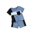 thumbnail image 2 of Musuos Toddler Boys Summer Outfits 1-4T Contrast Color Short Sleeve Pocket T-Shirts Tops and Elastic Waist Shorts 2Pcs Clothes Set, 2 of 9