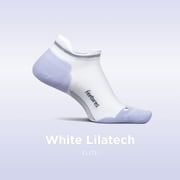 Feetures Elite Max Cushion No Show Tab Ankle Socks - Sport Sock with Targeted Compression - White Lilatech, S (1 Pair)