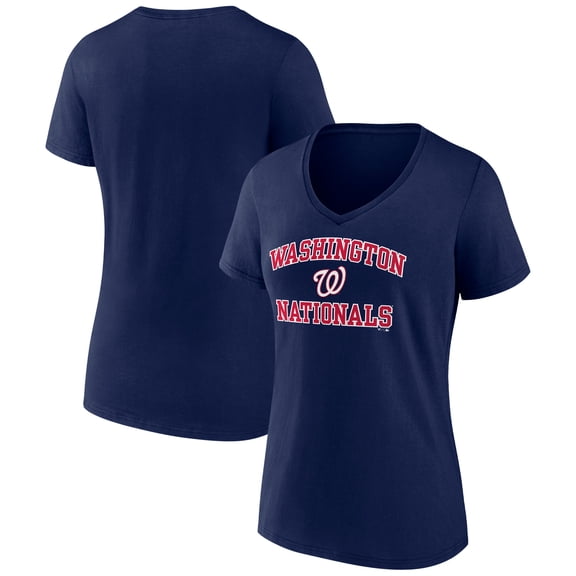 Women's Navy Washington Nationals Heart and Soul V-Neck T-Shirt