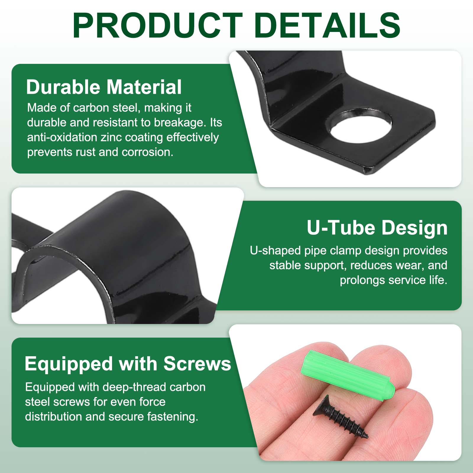 Uxcell 40Pcs 12mm(1/2") Two Hole Pipe Strap, Rigid U Brackets Conduit Clamp Heavy Duty Carbon Steel Pipe Strap Clip with Self-Tapping Screws and Expansion Tube for Fixing Wire Cord