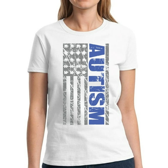 Autism Puzzle American Flag Tops Graphic T-Shirt for Women for Her Autism Awareness