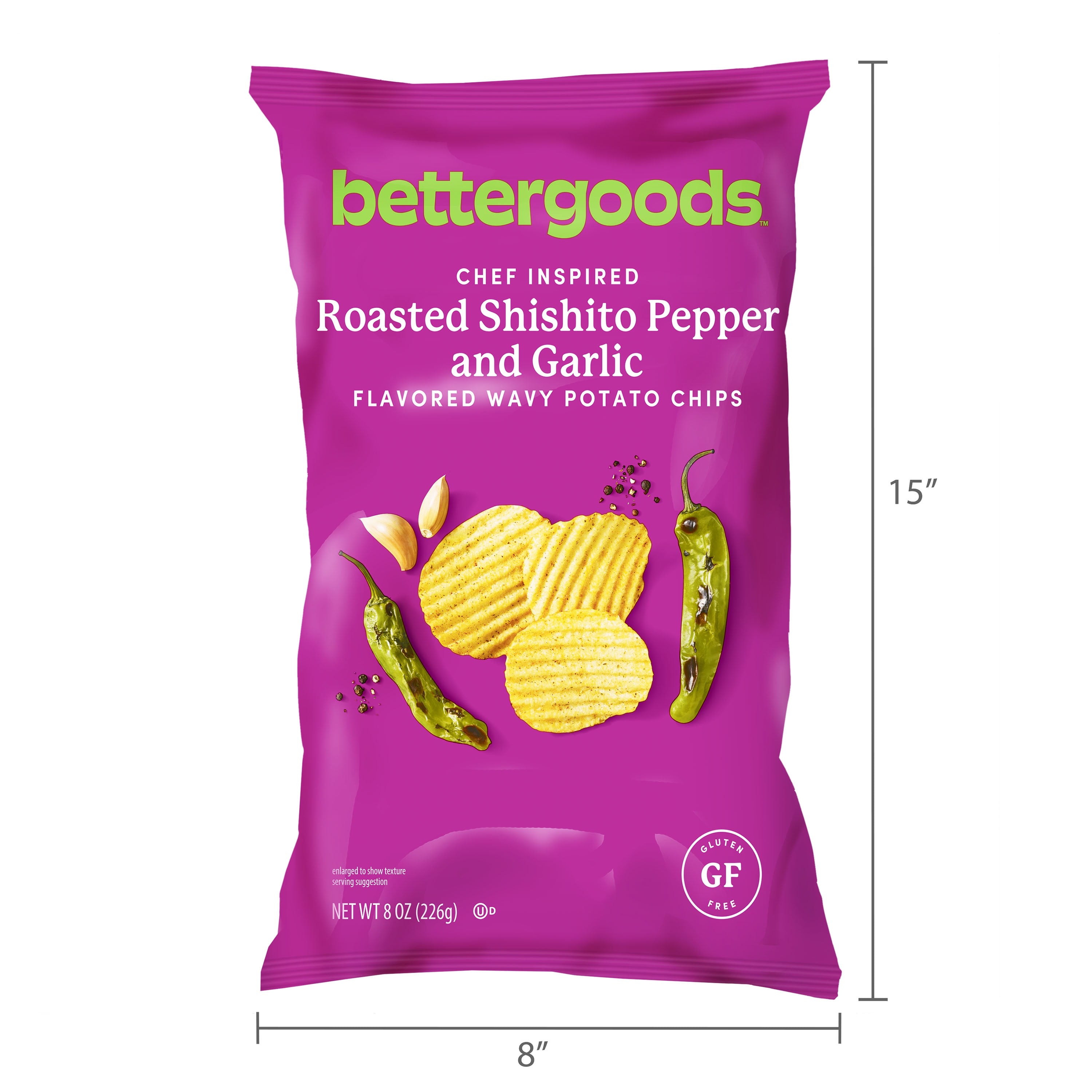 bettergoods Roasted Shishito Pepper and Garlic Wavy Potato Chips, 8 oz
