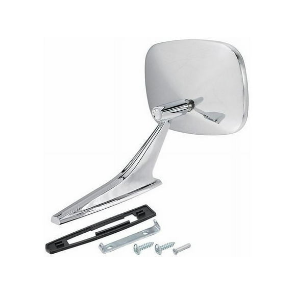 Left Driver Side Mirror - Chrome - OEm Style Ribbed Base - Flat Glass - Compatible with 1968 - 1969 Chevy Camaro