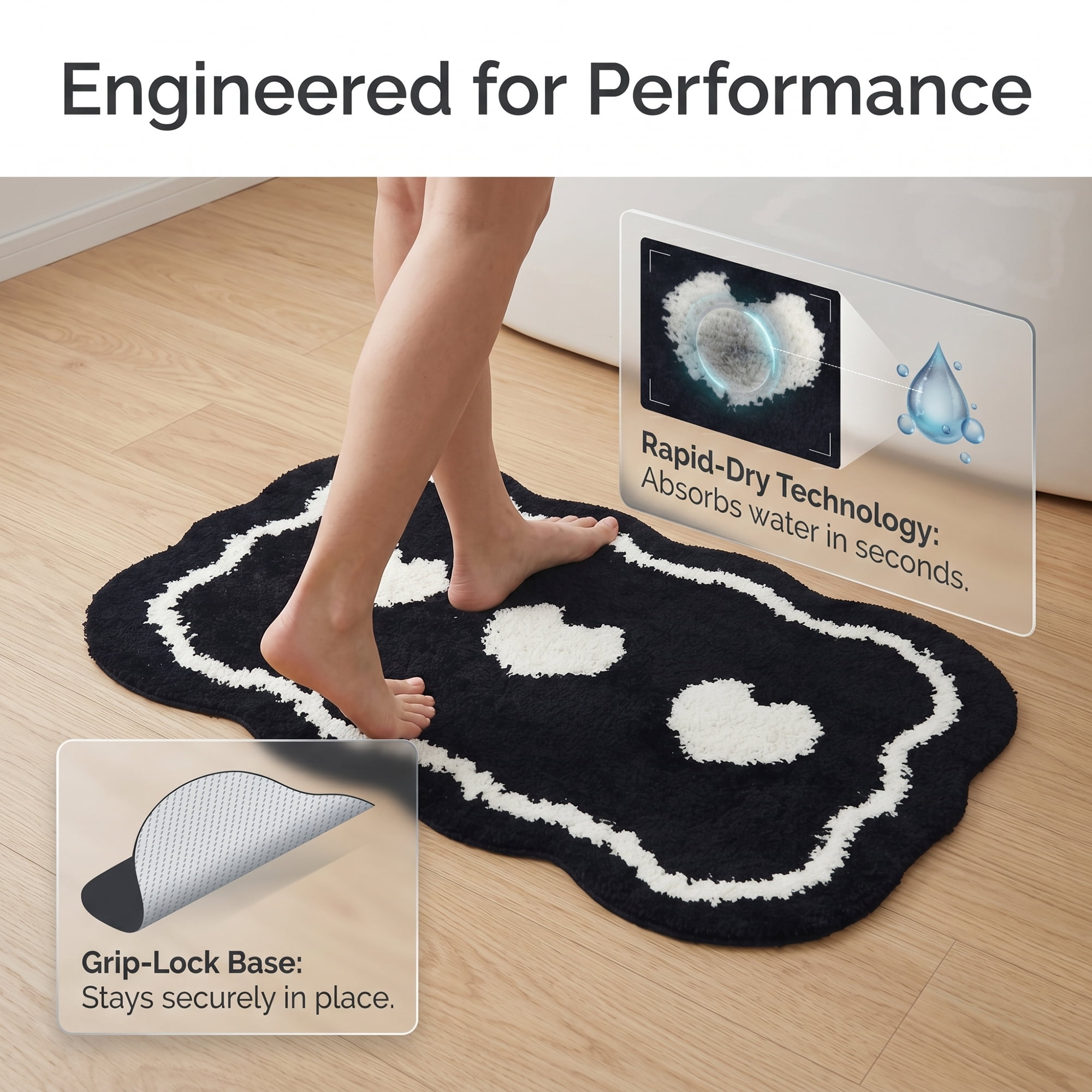 Unique Bargains Aesthetic Ultra Absorbent Shaggy Non Slip Bath Mat Black 24" x 16"