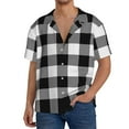 thumbnail image 3 of KLL White And Black Plaid Pattern Print Men's Shirt Short Sleeve Button Down Summer Cuba Beach Shirts- Large, 3 of 7