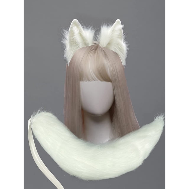 Set de peluca CoFoWo con orejas de lobo blancas y cola de 60 cm