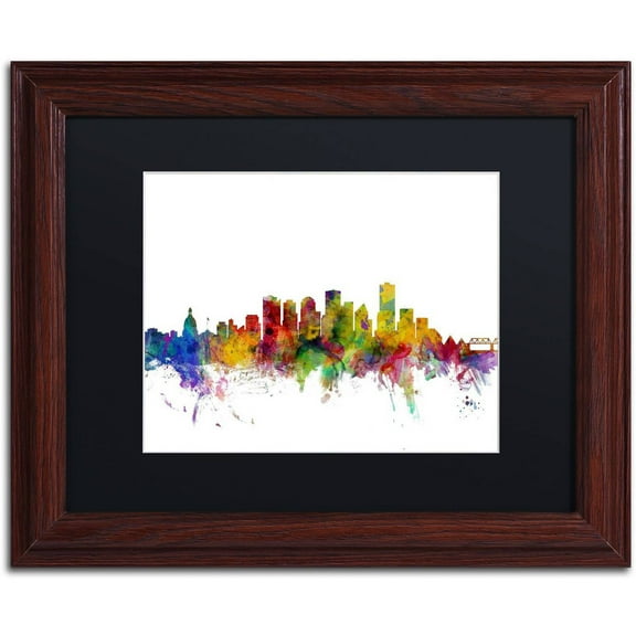 Trademark Fine Art "Edmonton Canada Skyline" Canvas Art by Michael Tompsett Black Matte, Wood Frame