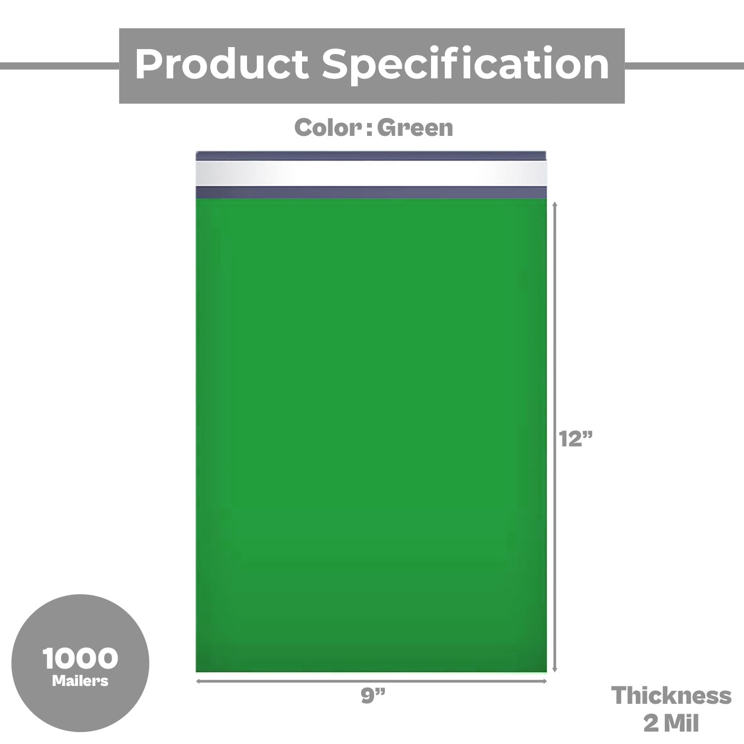 MMBM 9 x 12 Green Poly Mailer 2 Mil Self Sealing Polybags Packaging Shipping Mailing Envelopes Bags - 1000 Pieces