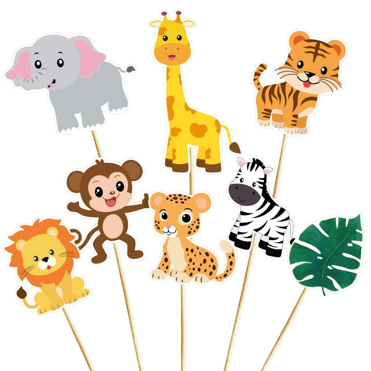 32 Safari Jungle Animals Centerpiece Sticks Zoo Animals Cutouts for Baby Shower Birthday Party