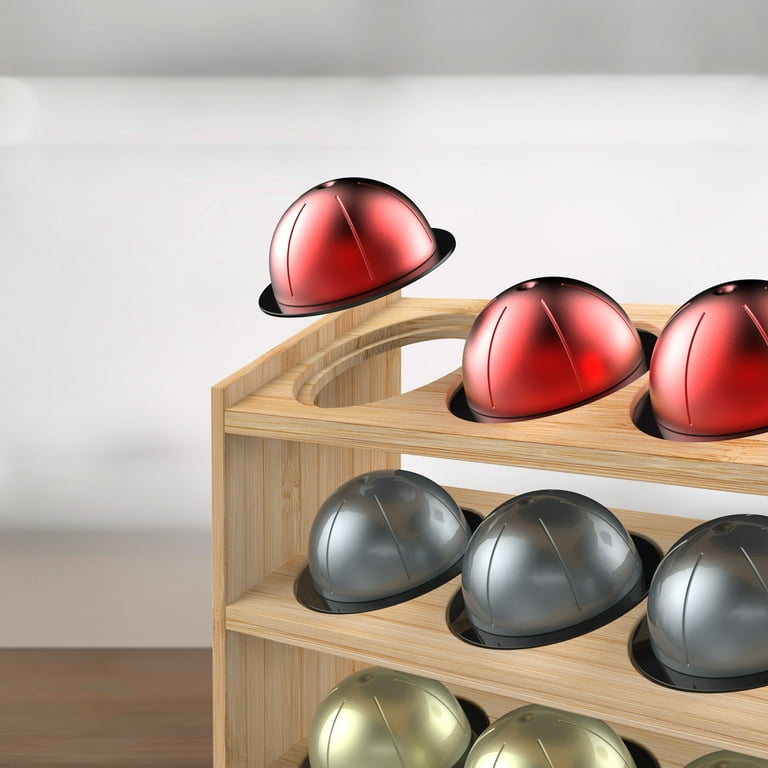 Gevoli Bamboo Wood Pod Holder for Nespresso Vertuo Pods 4 Tier 20 Vertuoline Pod Capacity Storage Organizer Shelf Brown