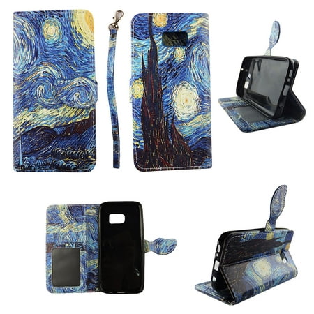 Starry Night Wallet Folio Case for Samsung Galaxy S7 Fashion Flip PU Leather Cover Card Cash Slots &