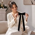 thumbnail image 4 of 10 Pcs Black Velvet Christmas Tree Ribbon Bows Pre Tied Long Tail Fabric Bow Hanging Ornaments Set for Holiday Wreath Decor 12.4x1 in, 4 of 6